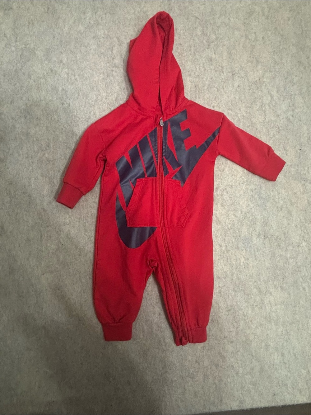 Nike Kids Red Hooded One-Piece with Black Logo